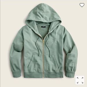 J.Crew University Terry Zip-Up Hoodie with Logo Embroidery Pale Cypress Green